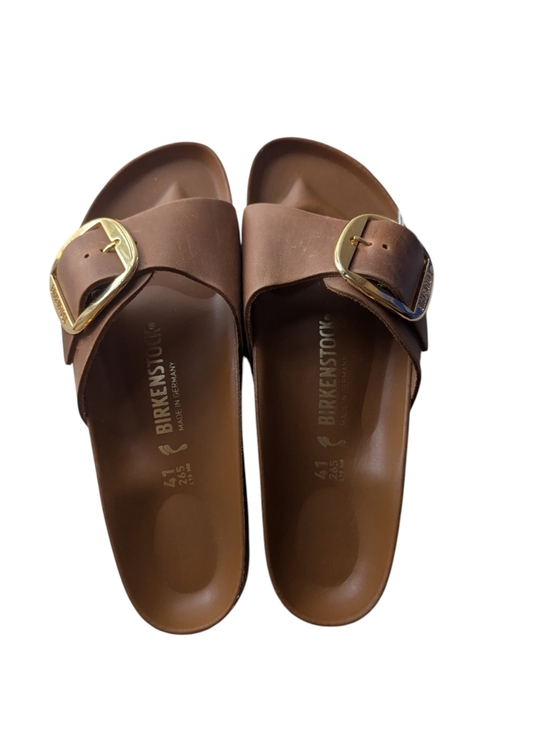 Birkenstock Shoes - Birkenstock Madrid Single Strap Sandals in Brown with Gold Buckle 41EU
